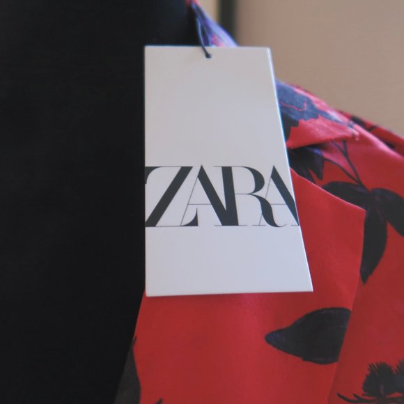 Zara Red Satin Double-Breasted Blazer - Picture 7 of 8
